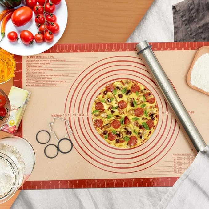 Extra Thick Silicone Pastry Mat Large for NonStick Silicone Baking Mat with Measurement，for Kneading, Fondant/Counter Pad, Dough Rolling, Silicon Cookie Sheet, Pie Crust Bake(16×24, Red)
