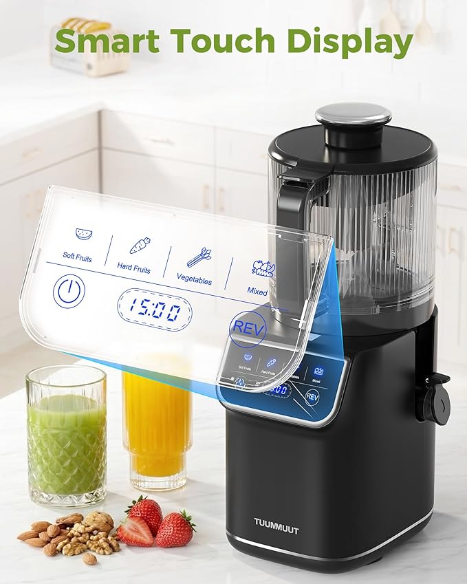 TUUMIIST 3-in-1 Cold Press Juicer Machine, Smart Touch Masticating Juicers for Whole Fruit & Vegetable, 6.5" Wide Chute Slow Juicer for Nut Milk & Sorbet, High Yield, 100oz Large Capacity, Easy Clean