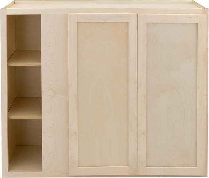 Quicklock RTA (Ready-to-Assemble) 42" Tall Wall Kitchen Cabinets - Shaker Style | 100% Hardwood | Made in America | Soft Close Hardware (12" D x 42" W x 42" H Blind Corner, Raw Maple)