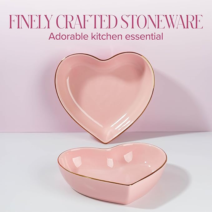 Paris Hilton 2-Piece Heart Dish Set, Ceramic Stoneware Serving Bowls for Entertaining, Snacks, Desserts & Décor, 8-Inch, Pink