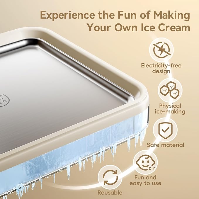 Rolled Ice Cream Maker, Felizbebe Instant Ice Cream Roller Tray with Lid and 2 Spatulas, Food Grade Premium Stainless Steel Cold Plate No-electricity for Fun Family Activities, DIY Parent-Child Time