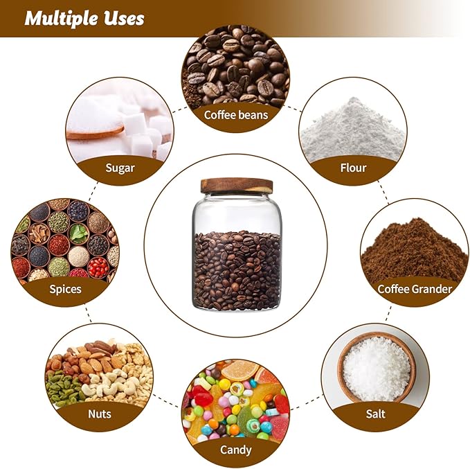 Glass Coffee Storage Jar with Lids Scoop Round Glass Coffee Ground Containers Borosilicate Glass Food Canister for Cereals Oats Beans Nut Sugar Candy Spice Rice Tea