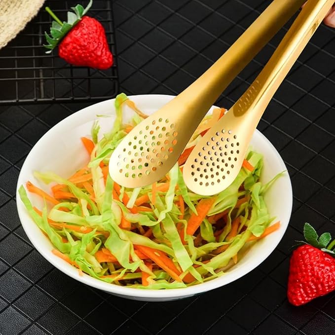9 Inch Gold Buffet Tongs Set of 4, Stainless Steel Food Serving Utensils Tong for Cooking, Salad, Barbecue, Buffet, Toast
