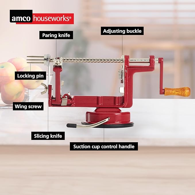 Back To Basics A505 Peel Away Apple Peeler (Casr Iron Suction Base), Red