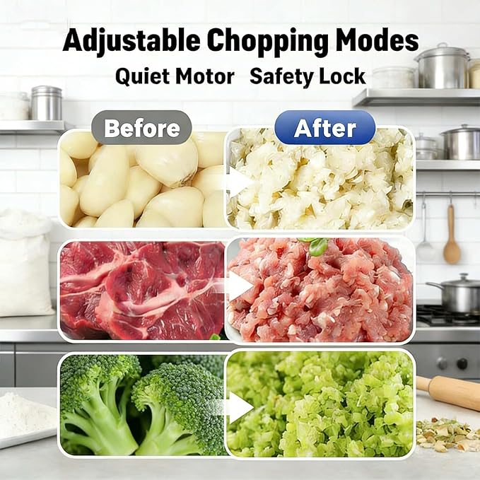 Electric Garlic Chopper Mini, Upgraded Rechargeable Veggie Chopper With Storage and Cover, One-Touch Food Processor with 4 Stainless Steel Blades for Onion Meat Chili Ginger (Blue, 250ml)