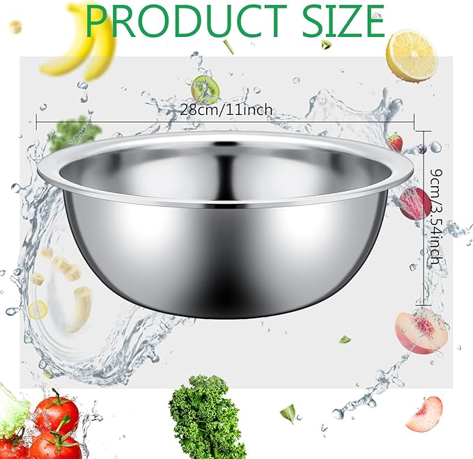Pinkunn 12 Pcs Stainless Steel Mixing Bowls, Nesting Metal Salad Prep Bowls Bulk Reusable Baking Food Container Large Medium Small for Kitchen Hotel Restaurant Cooking, Silver (11 x 3.54 Inch)