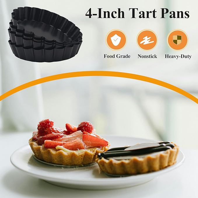 Tart Pans with Removable Bottom, Quiche Pans Nonstick Fluted Tart Pans for Pie, Quiches, Tartlets (4 Inch-9Pcs)