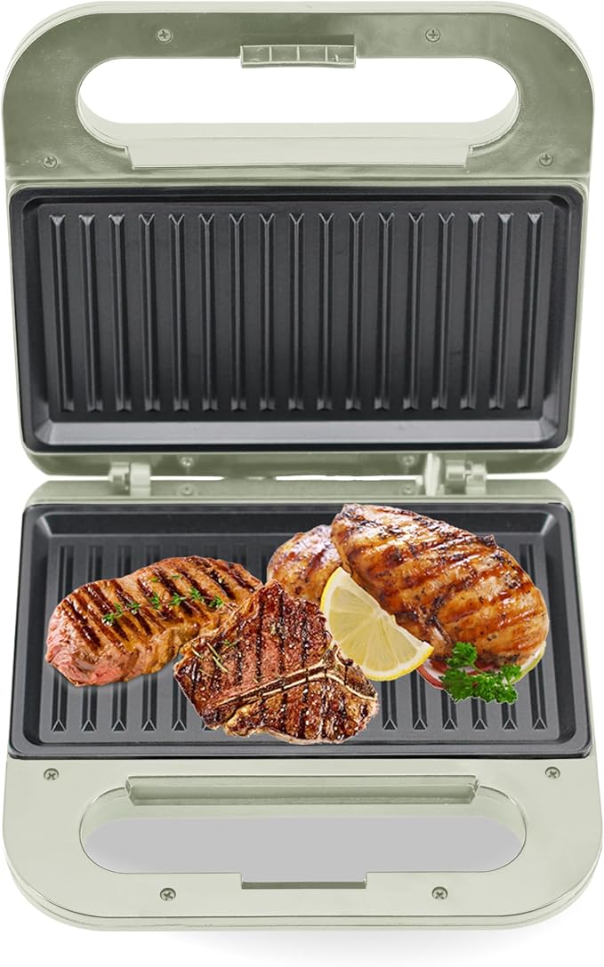 Living+ 9-Inch Electric Grill & Panini Press – Non-Stick Indoor Grill, 2-Slice Panini Grill Press Sandwich Maker with Indicator Lights, Overheat Protection, Cool Touch Housing, Wood Trim Design, 760W