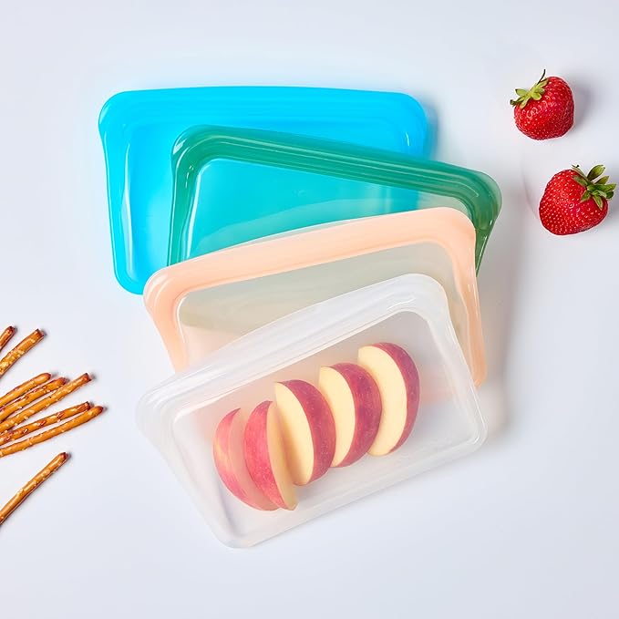 SnapPack Reusable Snack & Sandwich Bags, 2-Pack, 100% Pure Platinum Silicone, Dishwasher Safe, Heat‑Resistant, Freezer‑Safe and Sous‑Vide capable (Peach)