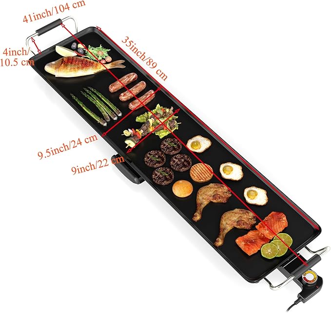 Costzon 35.5" Electric Griddle, 1400W Nonstick Extra Large Griddle, Long Table Top Grill w/5-Level Temp & Drip Tray, Indoor Outdoor Cooking Plates Teppanyaki Grill for Pancake, BBQ, Camping Gatherings