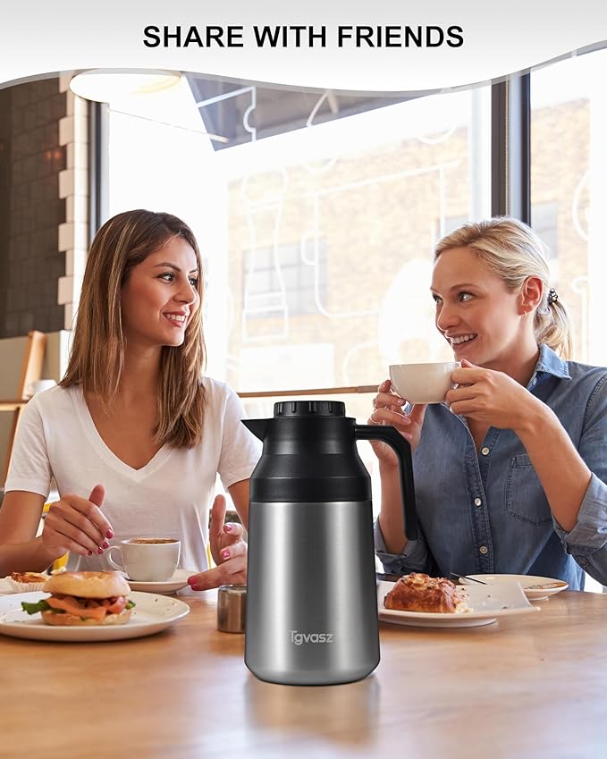 2 PCS Thermal Coffee Carafe Insulated Stainless Steel Coffee Carafe for Hot Liquid Vacuum Thermal Pot Creamer Pitcher Dispenser Keeping Hot Water Milk(Silver/Silver 68 oz)