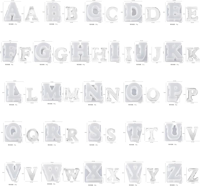 26 Pack A-Z Letter Resin Casting Molds - Silicone Mold for Candle Making & Home Decor