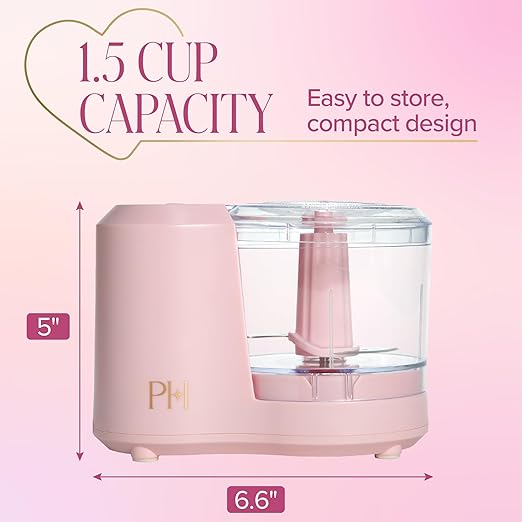 Paris Hilton 1.5-Cup Food Chopper, Stainless Steel Blade With One-Touch Pulse Control, Compact Mini Electric Chopper For Vegetables, Herbs, Nuts & Dressings, Pink