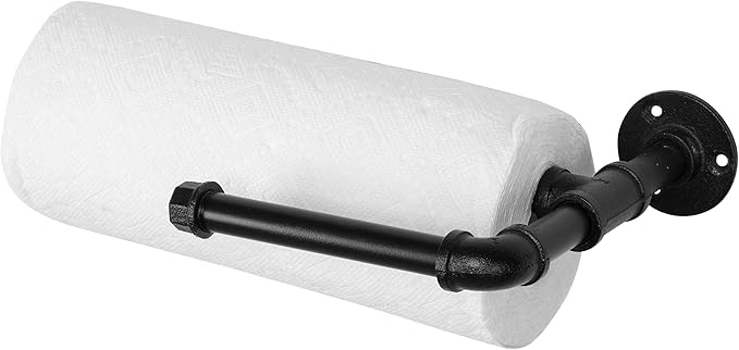 MyGift Wall-Mounted Paper Towel Holder Under Cabinet Hanging Dish Towel Rack and Paper Towel Dispenser with Industrial Metal Pipe