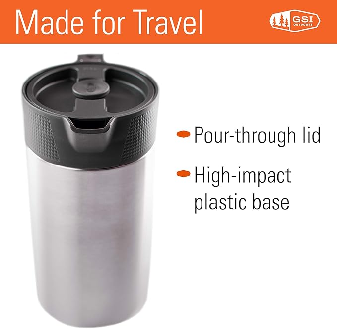 GSI Outdoors Glacier Stainless JavaPress, 30oz French Press Coffee Mug for Camping