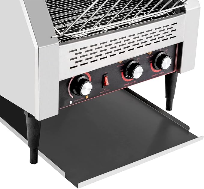 Commercial Conveyor Toaster 2600W, 450 Slices/Hour Stainless Steel Bread Oven with Dual Temp Control & Double Chutes - 7-Speed Adjustable
