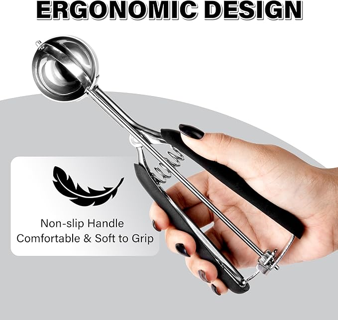 Cookie Scoop 2 Tbsp for Baking, Professional Stainless Steel Ice Cream Scoop 44mm, Melon Baller Muffin Scoop, Good Soft Grips, Quick Trigger Release, 30ml (2 Tablespoon)
