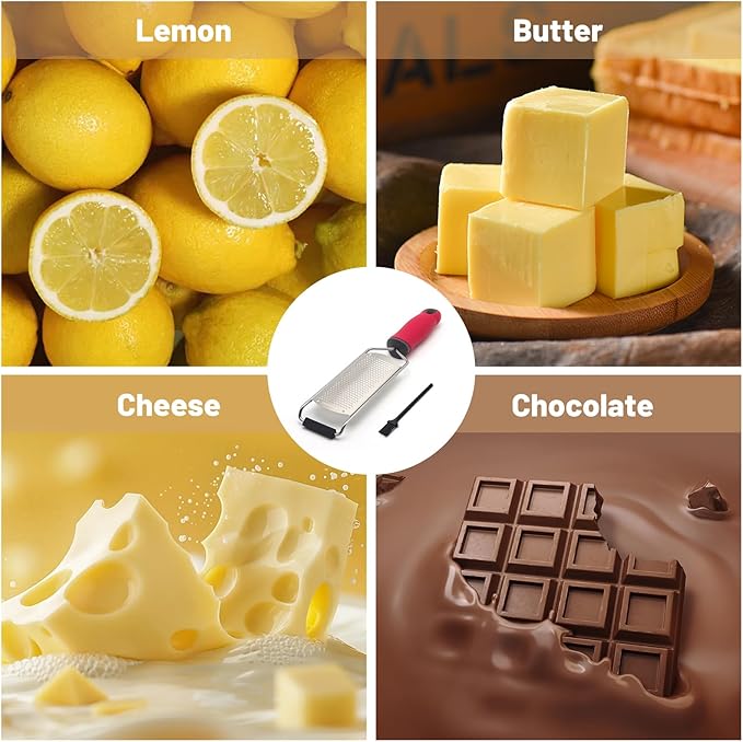 Cheese Grater Lemon Zester, Stainless Steel Grater Citrus Zester Tool for Parmesan Cheese Lemon, Ginger, Cheese, Nutmeg, Potato, Chocolate and Garlic, With Protective Cover-Red