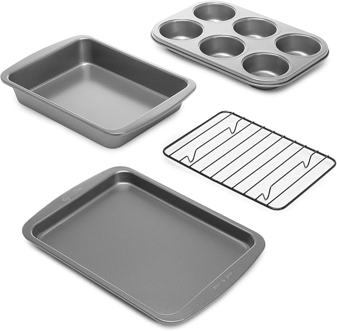 Ecolution Non-Stick Toaster Oven Bakeware Set 4-Piece, Carbon Steel, Easy to Clean and Perfect for Single Servings, Gray (Pack of 6)