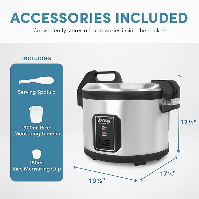 AROMA Commercial Rice Cooker for Restaurant (64 Cups Cooked) and Automatic Commercial Rice Warmer with Bonded Granite® Pot