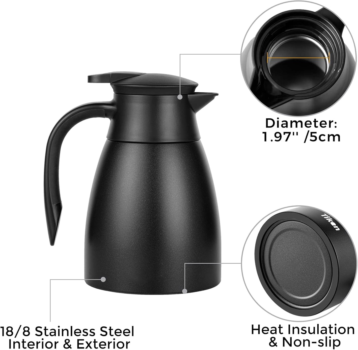 Tiken 34 Oz Thermal Coffee Carafe, Stainless Steel Insulated Vacuum Coffee Carafes For Keeping Hot, 1 Liter Beverage Dispenser (Starry Black)