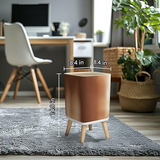 Small Trash Can with Lid Metal Copper texture aluminum brushed Copper texture reflection Copper Wastebasket with Press Cover Dog Proof Garbage Can Waste Bin for Kitchen Bathroom Nursery 2.6 Gallon