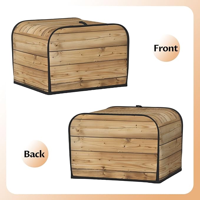 Brown Wood Texture Covers for 4 Slice Toasters,Cute Country Bread Machine Cover with Handle,Washable Stain Resistant Kitchen Small Appliance Cover Dining Decor