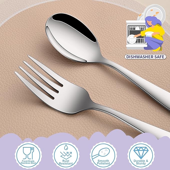 DEHOV Toddler Eating Utensils Set,Set Of 12 Food Grade Stainless Steel Silverware Sets For Kids,Dishwasher Safe Children Small Metal Spoons And Forks Flatware Sets
