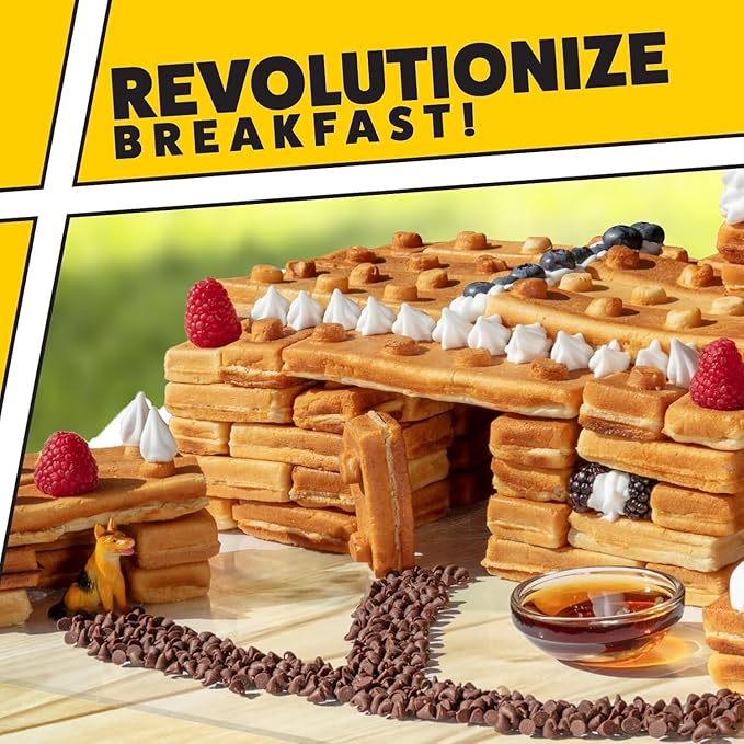 Building Brick Electric Waffle Maker- GREY with 2 Construction Eating Plates- Cook Fun Buildable Waffles in Minutes Like Houses, Cars & More- Revolutionize Breakfast - Stack & Build on Serving Dishes