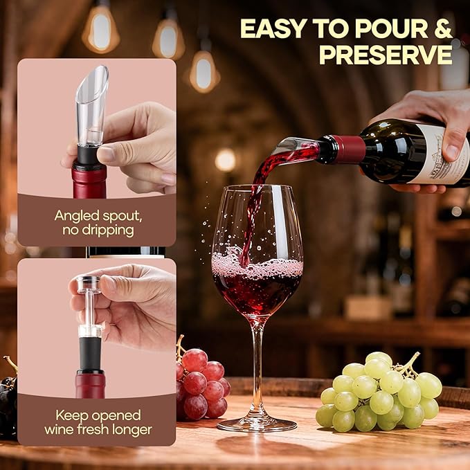 Electric Wine Opener,Rechargeable Automatic Wine Opener Corkscrew Opener Set With Wine Stopper, Foil Cutter, Wine Aerator,Storage Base & USB-C Cable Christmas Gifts for Wine Lovers