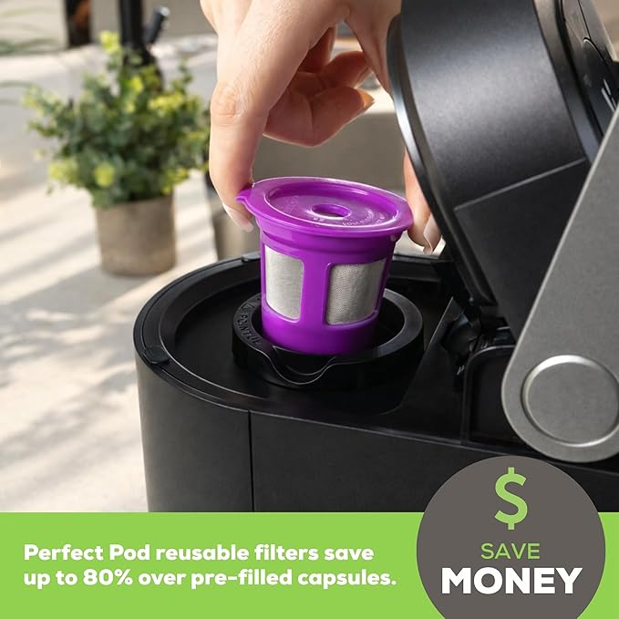 Perfect Pod Cafe Save 1-Stream Reusable K Cup Pod Coffee Filters - Refillable Coffee Pod Capsules with Built-In, Integrated Mesh Strainer for use with Keurig & Select Single Cup Coffee Makers, 6-Pack
