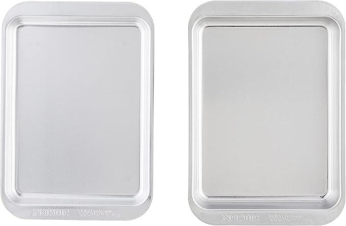 Nordic Ware Naturals 3 Piece Compact Pan Set, Toaster Oven, Counter Ovens, Air Fryer and Broiler Safe, Size for 1-2 Portions - Includes Baking Sheet, Broiling Rack and Rectangular Pan