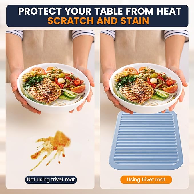 Silicone Trivet Mats 4 Heat Resistant Pot Holders Multipurpose Non-Slip Hot Pads for Kitchen Potholders, Drying mat, Jar Opener, Spoon Holder, Coaster.(Bamboo Moon)