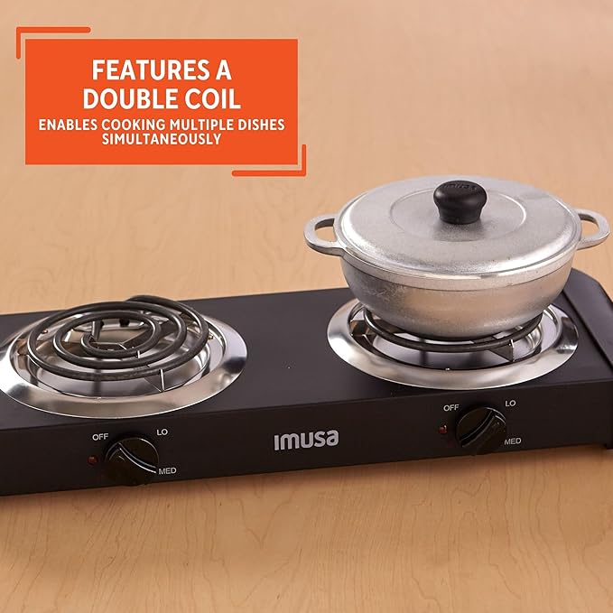 IMUSA USA GAU-80306 Electric Double Burner 1750-Watts , Black