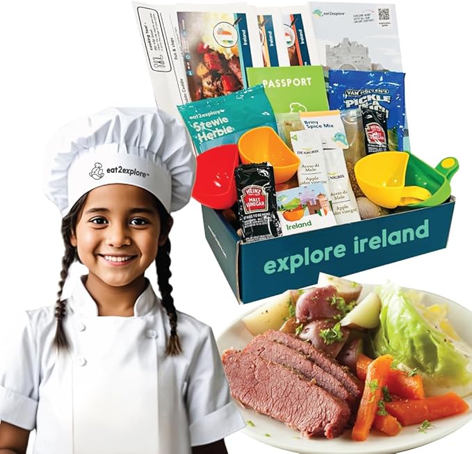 eat2explore Cooking Kits for Kids 16 Pcs – Interactive & Educational Kids Cooking Sets Real for Ages 5 and Up,3 Recipe Cards & Global Ingredients – Perfect for Families and Homeschooling (Ireland)