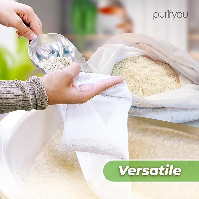 purifyou Set of 9 Reusable Produce Bags – Heavy Duty Washable Mesh Grocery Bags with Drawstring, Ideal for Farmers Market, Beach Storage, Refrigerator Use (Extra Large, Large, Small)