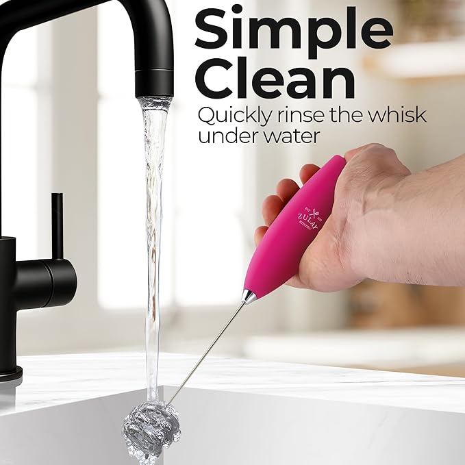 Zulay Kitchen Patented Tornado Triple Whisk Milk Frother with 4 Duracell Batteries – Handheld Foam Maker for Coffee, Lattes, Matcha & Hot Chocolate – Rich, Creamy Froth in Seconds - Pink & Gold
