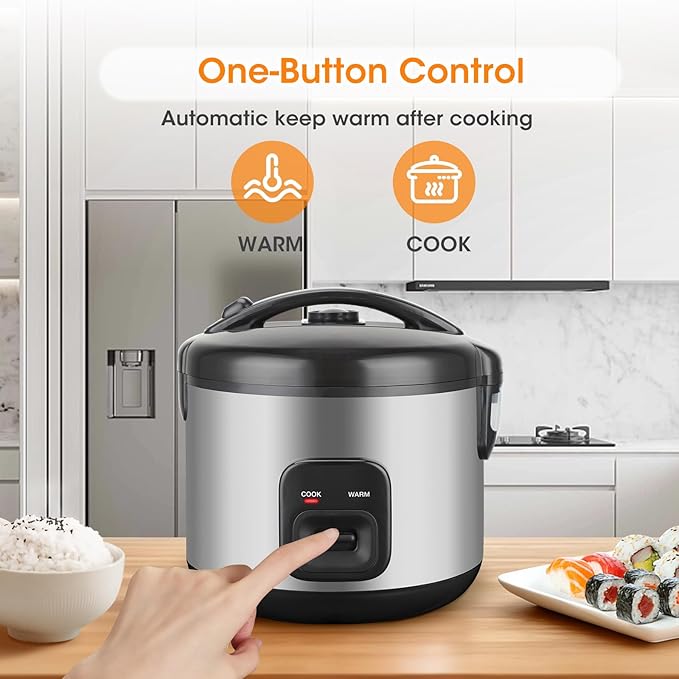 Rice Cooker & Steamer Simple 6 Cup(Uncooked)/12 Cup (Cooked)With Steaming Basket,Compact Electric Rice Cooker Non-Stick Inner Pot For Soups,Stews,Grains&Oatmeal,One Touch & Keep Warm Function