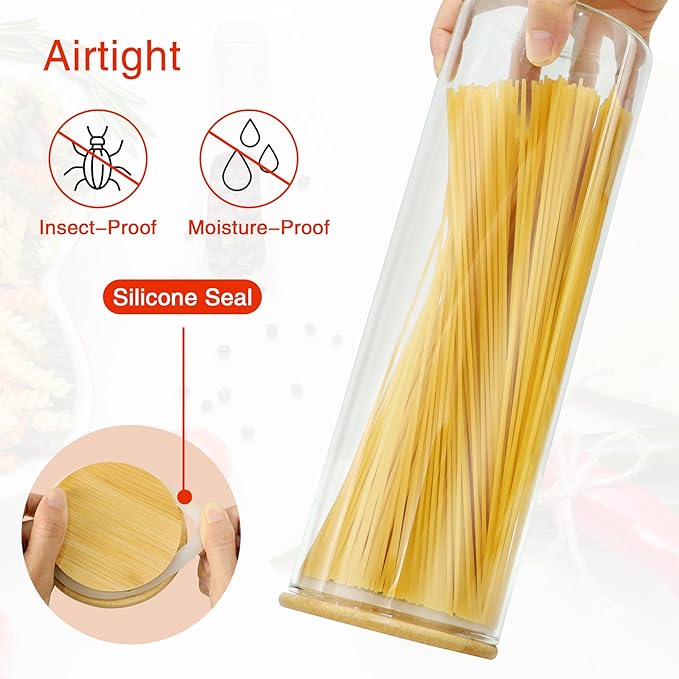 BGraceyy Glass Jars with Bamboo Lids, 72oz 3Pcs Kitchen Glass Containers with Bamboo Lids, Airtight Glass Pantry Storage Containers with Lids for Spaghetti, Pasta, Rice, Nuts, Flour, Bean, Dry Foods