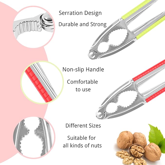 8 Pieces Nut Crackers Heavy Duty Walnut Cracker with Non-Slip Handle Walnut Cracker for All Nuts with Forks Nutcracker Pecan Walnut Plier Clip Tool