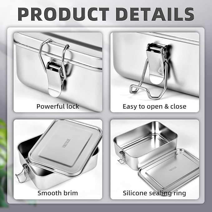 4 PCS Stainless Steel Bento Box 1200ml, Metal Lunch Box Food Containers, Steel Lunch Container for Home, Work, Camping