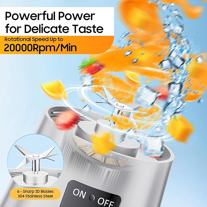 Cordless Portable Personal Size Blender - Mini Blender Make Smoothies and Shakes, 380Ml BPA Free Travel Cup, Powerful Blending Suit in Office/Home/Gym