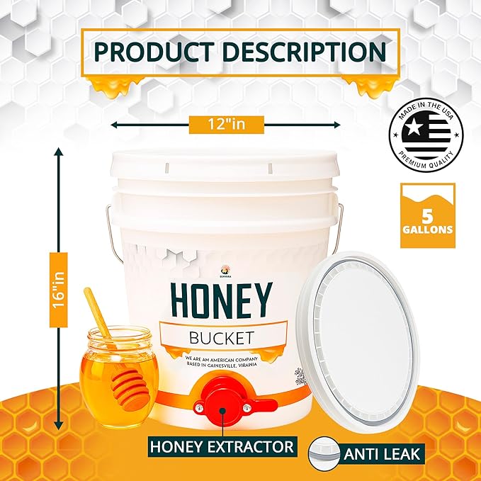 SunVara Honey Bucket 5 Gallon Bucket with Spigot Extractor Equipment Food-Grade PP 20L Capacity