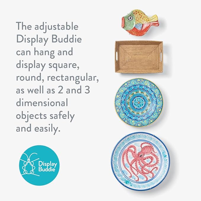 Display Buddie Adjustable Wall Plate Hanger - for Oval Square Round Rectangle Wall Display - Steel - Silicone Hooks - Medium Fits 10"-16" up to 8 lbs