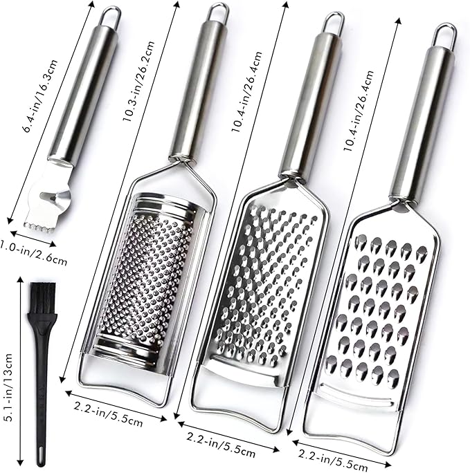 Cheese Grater Lemon Zester Grater with Handle Kitchen Grater Set of 5 Stainless Steel for Cheese Spices Ginger Garlic Chocolate Vegetable Fruit