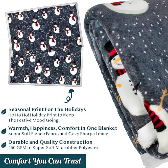PAVILIA Premium Christmas Sherpa Throw Blanket | Snowman Decoration, Fleece, Plush, Warm, Cozy Reversible Microfiber Holiday Blanket 60x80