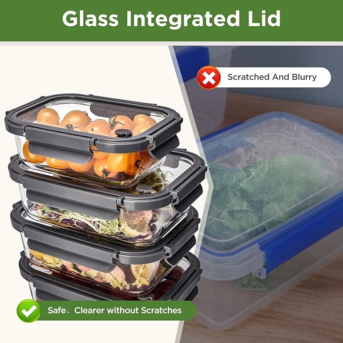 Glass Food Storage Containers with Lids,10 pack [36oz*5+13.5oz*5], Glass Meal Prep Container with Airtight Lids, Microwave Safe Food Container Set, BPA Free, LeakProof, Ideal for Lunch
