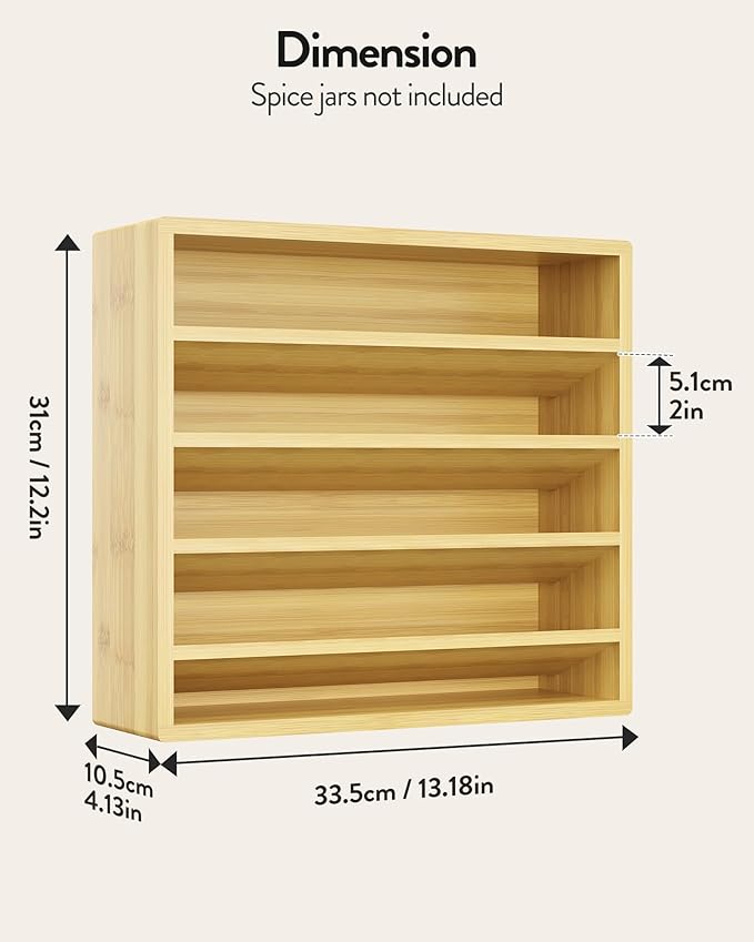 Orimade 4 Tier Spice Rack Organizer for Cabinet, Freestanding Bamboo Seasoning Rack for Countertop, Cupboard, Pantry, Kitchen, 13.18 x 4.13 x 12.2 inches(Spice Jars Not Included)