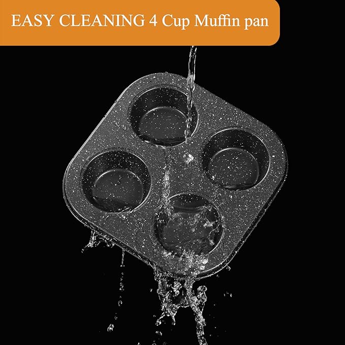 Walooza 4 Cup Muffin Pan 2 Pack, Nonstick Mini Muffin Tin for Air Fryer, 1.18In Deep Cupcake Baking Pan for Frittatas, Tarts, Brownies