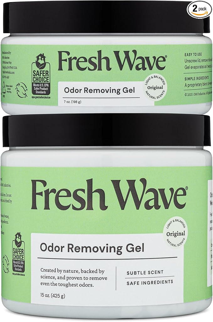 Fresh Wave Odor Removing Gel, 15 oz. & 7 oz. - Odor Absorbers for Home, Safer Odor Relief, Natural Plant-Based Odor Eliminator, Every 15 oz. lasts 30-60 Days, For Cooking, Trash & Pets
